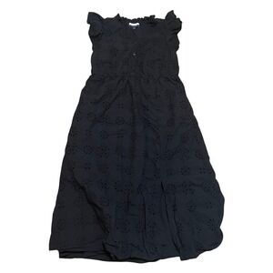 Eloquii Elements Black Eyelet Cotton Midi Dress Ruffle Sleeve Cottage Women's 16